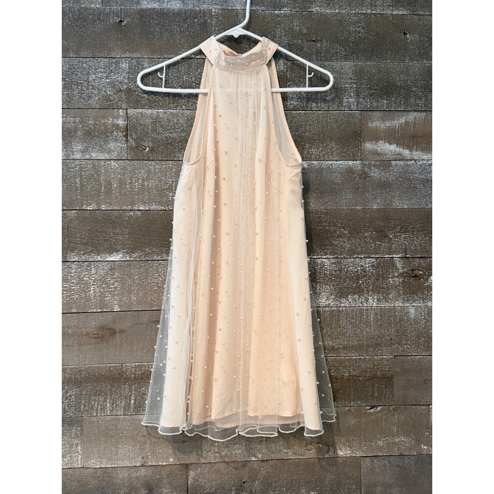 VICI Pearl Embellished Halter Mini Dress Womens Small Peach Pink